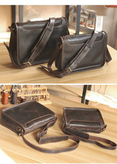 Handmade Dark Coffee Leather Mens 10 inches Courier Bag Brown Messenger Bags Dark Brown Postman Bags For Men - imessengerbags