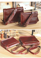 Handmade Dark Coffee Leather Mens 10 inches Courier Bag Brown Messenger Bags Dark Brown Postman Bags For Men - imessengerbags