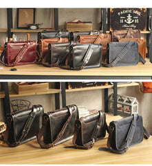 Handmade Dark Coffee Leather Mens 10 inches Courier Bag Brown Messenger Bags Dark Brown Postman Bags For Men - imessengerbags