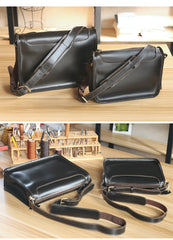 Handmade Dark Coffee Leather Mens 10 inches Courier Bag Brown Messenger Bags Dark Brown Postman Bags For Men - imessengerbags