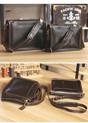 Handmade Dark Coffee Leather Mens 10 inches Courier Bag Brown Messenger Bags Dark Brown Postman Bags For Men - imessengerbags