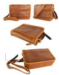 Handmade Dark Coffee Leather Mens 10 inches Courier Bag Brown Messenger Bags Dark Brown Postman Bags For Men - imessengerbags