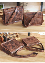 Handmade Dark Coffee Leather Mens 10 inches Courier Bag Brown Messenger Bags Dark Brown Postman Bags For Men - imessengerbags