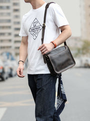 Handmade Dark Coffee Leather Mens 10 inches Courier Bag Brown Messenger Bags Dark Brown Postman Bags For Men - imessengerbags