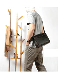 Handmade Dark Coffee Leather Mens 10 inches Courier Bag Brown Messenger Bags Dark Brown Postman Bags For Men - imessengerbags