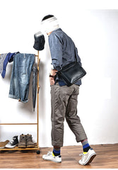 Handmade Dark Coffee Leather Mens 10 inches Courier Bag Brown Messenger Bags Dark Brown Postman Bags For Men - imessengerbags