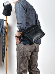 Handmade Dark Coffee Leather Mens 10 inches Courier Bag Brown Messenger Bags Dark Brown Postman Bags For Men - imessengerbags