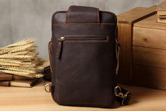 Handmade Genuine Leather Coffee Mens Cool Sling Pack Bag Crossbody Bag Chest Bag for men - imessengerbags