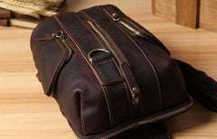Handmade Genuine Leather Coffee Mens Cool Sling Pack Bag Crossbody Bag Chest Bag for men - imessengerbags