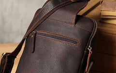 Handmade Genuine Leather Coffee Mens Cool Sling Pack Bag Crossbody Bag Chest Bag for men - imessengerbags