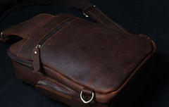 Handmade Genuine Leather Coffee Mens Cool Sling Pack Bag Crossbody Bag Chest Bag for men - imessengerbags
