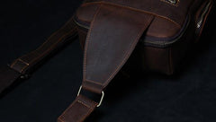 Handmade Genuine Leather Coffee Mens Cool Sling Pack Bag Crossbody Bag Chest Bag for men - imessengerbags