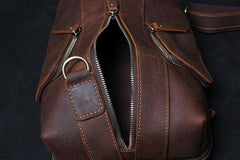 Handmade Genuine Leather Coffee Mens Cool Sling Pack Bag Crossbody Bag Chest Bag for men - imessengerbags