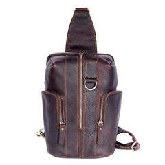 Handmade Genuine Leather Coffee Mens Cool Sling Pack Bag Crossbody Bag Chest Bag for men - imessengerbags