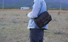 Handmade Genuine Leather Coffee Mens Cool Sling Pack Bag Crossbody Bag Chest Bag for men - imessengerbags