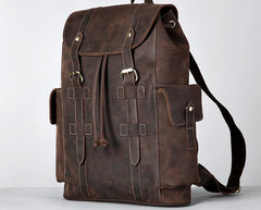 Handmade Genuine Leather Brown Mens Cool Backpack Large Travel Bag Hiking Bag for Men