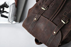 Handmade Genuine Leather Brown Mens Cool Backpack Large Travel Bag Hiking Bag for Men