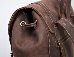 Handmade Genuine Leather Brown Mens Cool Backpack Large Travel Bag Hiking Bag for Men