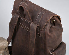 Handmade Genuine Leather Brown Mens Cool Backpack Large Travel Bag Hiking Bag for Men