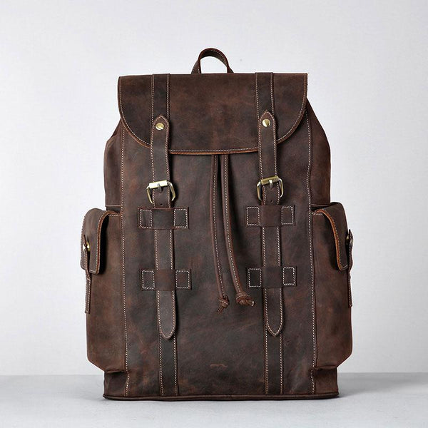 Handmade Genuine Leather Mens Cool Backpack Large Travel Bag Hiking Bag for Men - imessengerbags