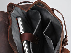 Handmade Genuine Leather Brown Mens Cool Backpack Large Travel Bag Hiking Bag for Men