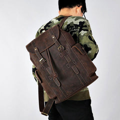 Handmade Genuine Leather Brown Mens Cool Backpack Large Travel Bag Hiking Bag for Men