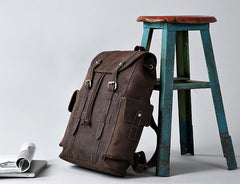 Handmade Genuine Leather Brown Mens Cool Backpack Large Travel Bag Hiking Bag for Men