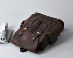 Handmade Genuine Leather Brown Mens Cool Backpack Large Travel Bag Hiking Bag for Men