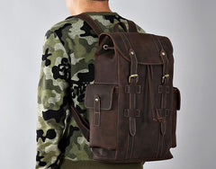 Handmade Genuine Leather Brown Mens Cool Backpack Large Travel Bag Hiking Bag for Men