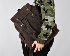 Handmade Genuine Leather Brown Mens Cool Backpack Large Travel Bag Hiking Bag for Men