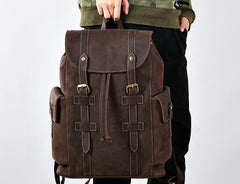 Handmade Genuine Leather Brown Mens Cool Backpack Large Travel Bag Hiking Bag for Men