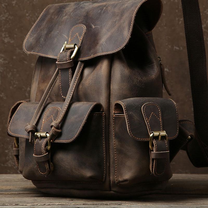Handmade Genuine Leather Mens Cool Backpack Sling Bag Large Travel Bag Hiking Bag for Men