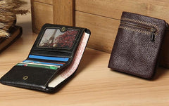 Handmade Genuine Leather Mens Cool billfold Leather Wallet Men Small Wallets Bifold for Men - imessengerbags