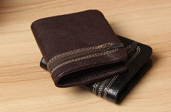 Handmade Genuine Leather Mens Cool billfold Leather Wallet Men Small Wallets Bifold for Men - imessengerbags