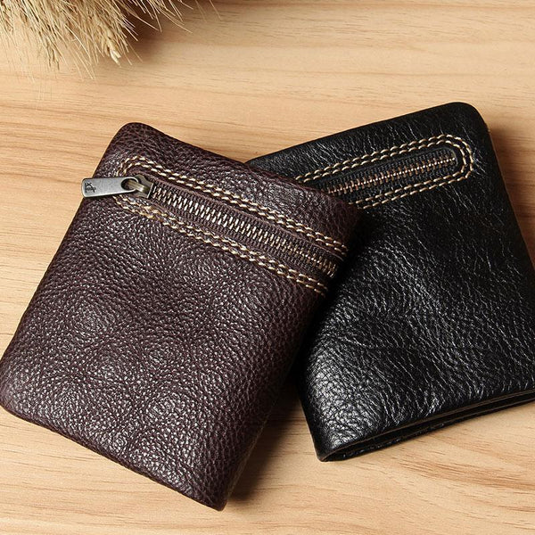 Handmade Genuine Leather Mens Cool billfold Leather Wallet Men Small Wallets Bifold for Men - imessengerbags