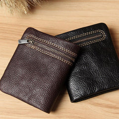 Handmade Genuine Leather Mens Cool billfold Leather Wallet Men Small Wallets Bifold for Men - imessengerbags