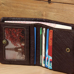 Handmade Genuine Leather Mens Cool billfold Leather Wallet Men Small Wallets Bifold for Men - imessengerbags