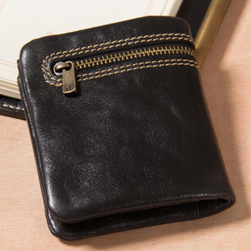 Handmade Genuine Leather Mens Cool billfold Leather Wallet Men Small Wallets Bifold for Men - imessengerbags