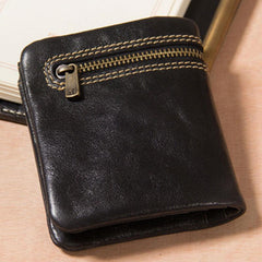 Handmade Genuine Leather Mens Cool billfold Leather Wallet Men Small Wallets Bifold for Men - imessengerbags