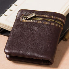 Handmade Genuine Leather Mens Cool billfold Leather Wallet Men Small Wallets Bifold for Men - imessengerbags