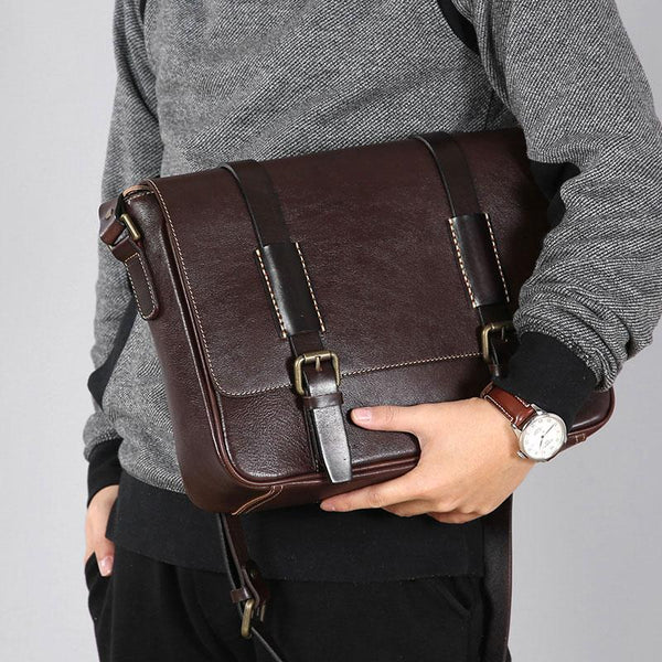 Handmade Genuine Leather Mens Cool Shoulder Bag Messenger Bag Cycling Bag for men - imessengerbags