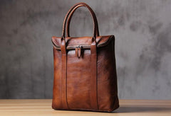 Cool Mens Gray Brown Leather Handbag Briefcase Handmade Genuine Vintage Work Bag Business Bag for men