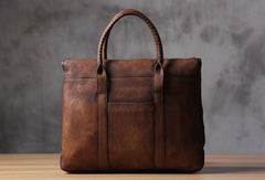 Cool Mens Gray Brown Leather Handbag Briefcase Handmade Genuine Vintage Work Bag Business Bag for men