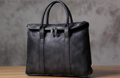 Handmade Genuine Leather Vintage Mens Brown Gray Cool Handbag Briefcase Work Bag Business Bag for men