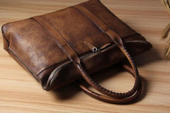 Cool Mens Gray Brown Leather Handbag Briefcase Handmade Genuine Vintage Work Bag Business Bag for men