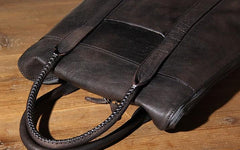 Handmade Genuine Leather Vintage Mens Brown Gray Cool Handbag Briefcase Work Bag Business Bag for men