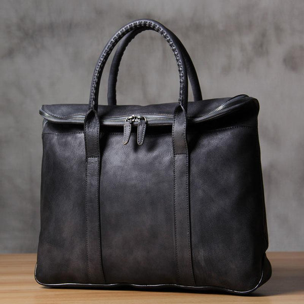 Mens Brown Gray Cool Leather Handbag Briefcase Handmade Genuine Vintage Work Bag Business Bag for men