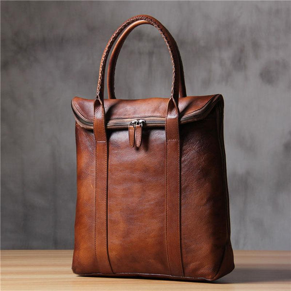 Mens Brown Gray Cool Handbag Handmade Genuine Leather Vintage Briefcase Work Bag Business Bag for men