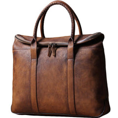 Cool Mens Gray Brown Leather Handbag Briefcase Handmade Genuine Vintage Work Bag Business Bag for men