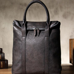 Cool Mens Gray Brown Leather Handbag Briefcase Handmade Genuine Vintage Work Bag Business Bag for men